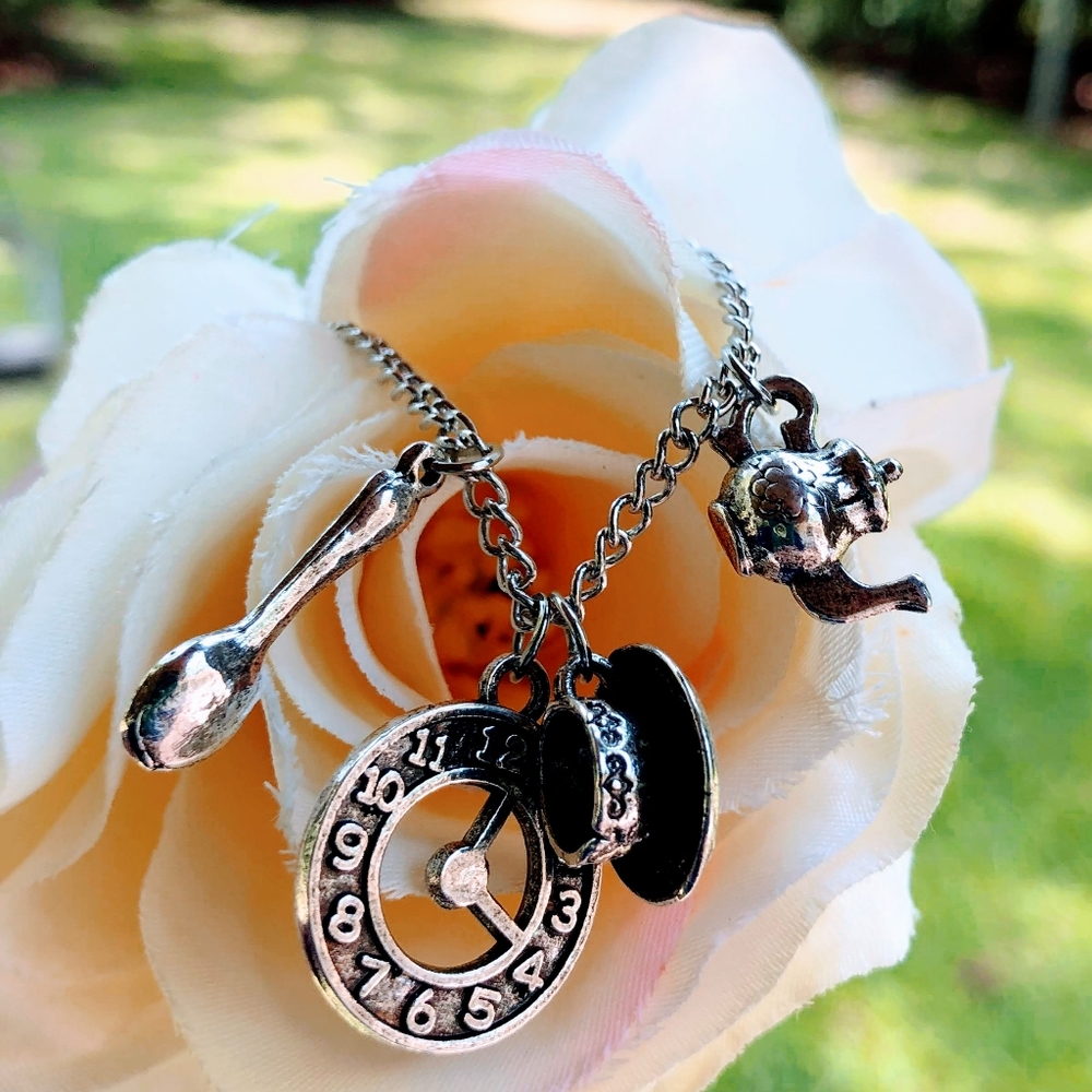 Alice in Wonderland Tea Party Silver Charm Necklace - Picture 6 of 16